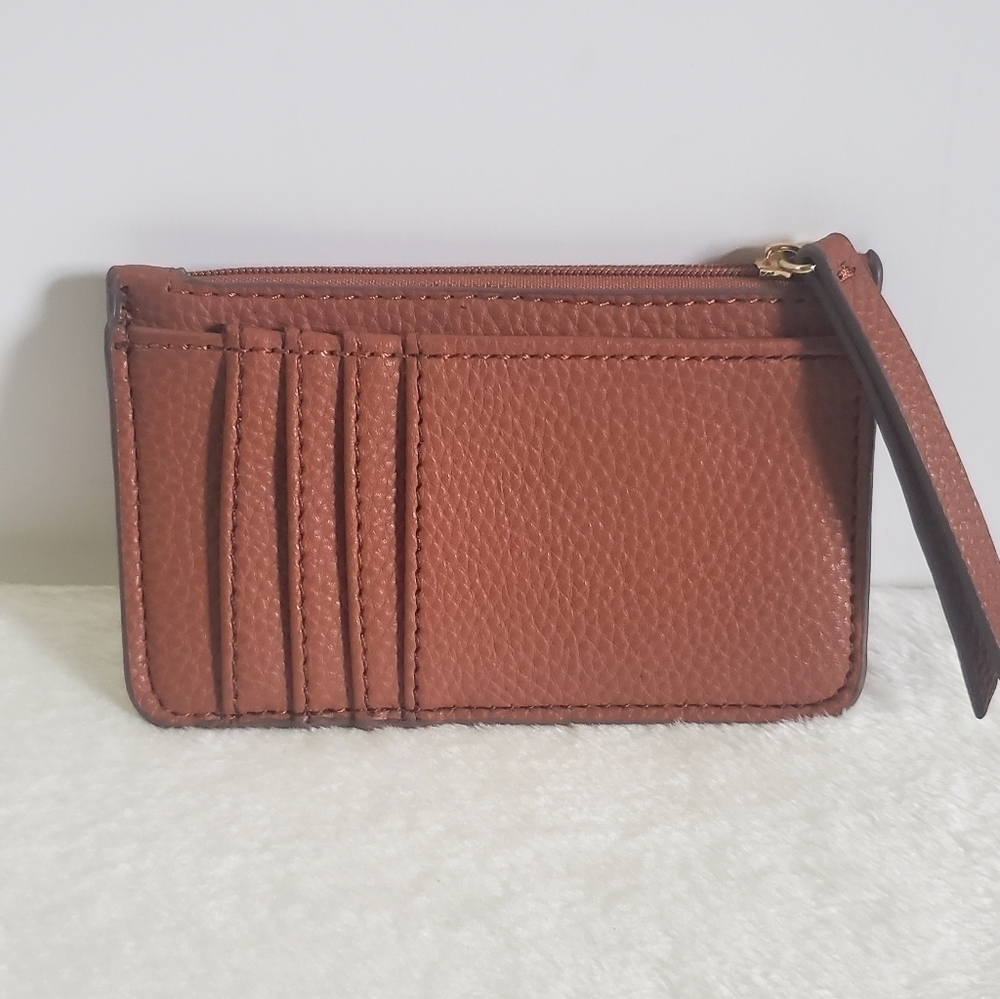 Faux Pebbled Leather Coin Cash Credit Card Tan Brown Mini Cardholder Wallet